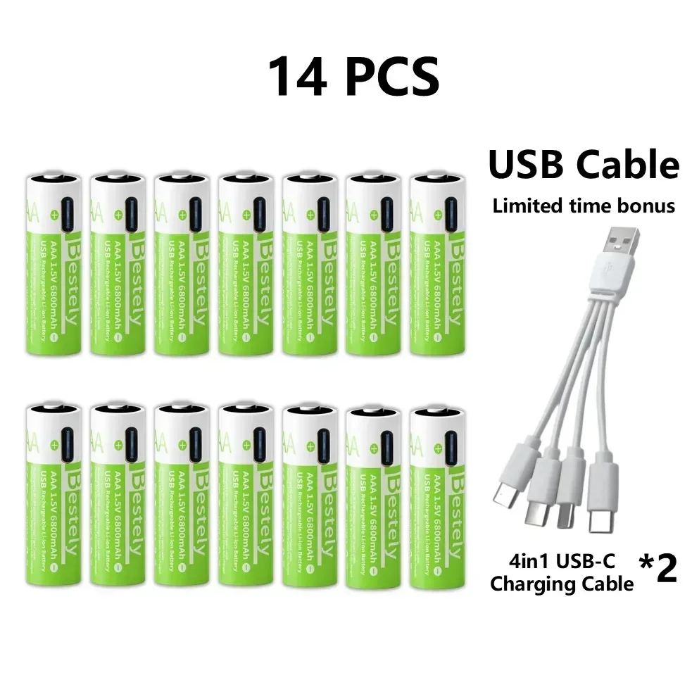 2025 Pro 1,5 V AAA 6800 mAh oplaadbare batterij, Type-C snel opladen Li-ionbatterijen, 2000 cycli LED-indicator met gratis kabel