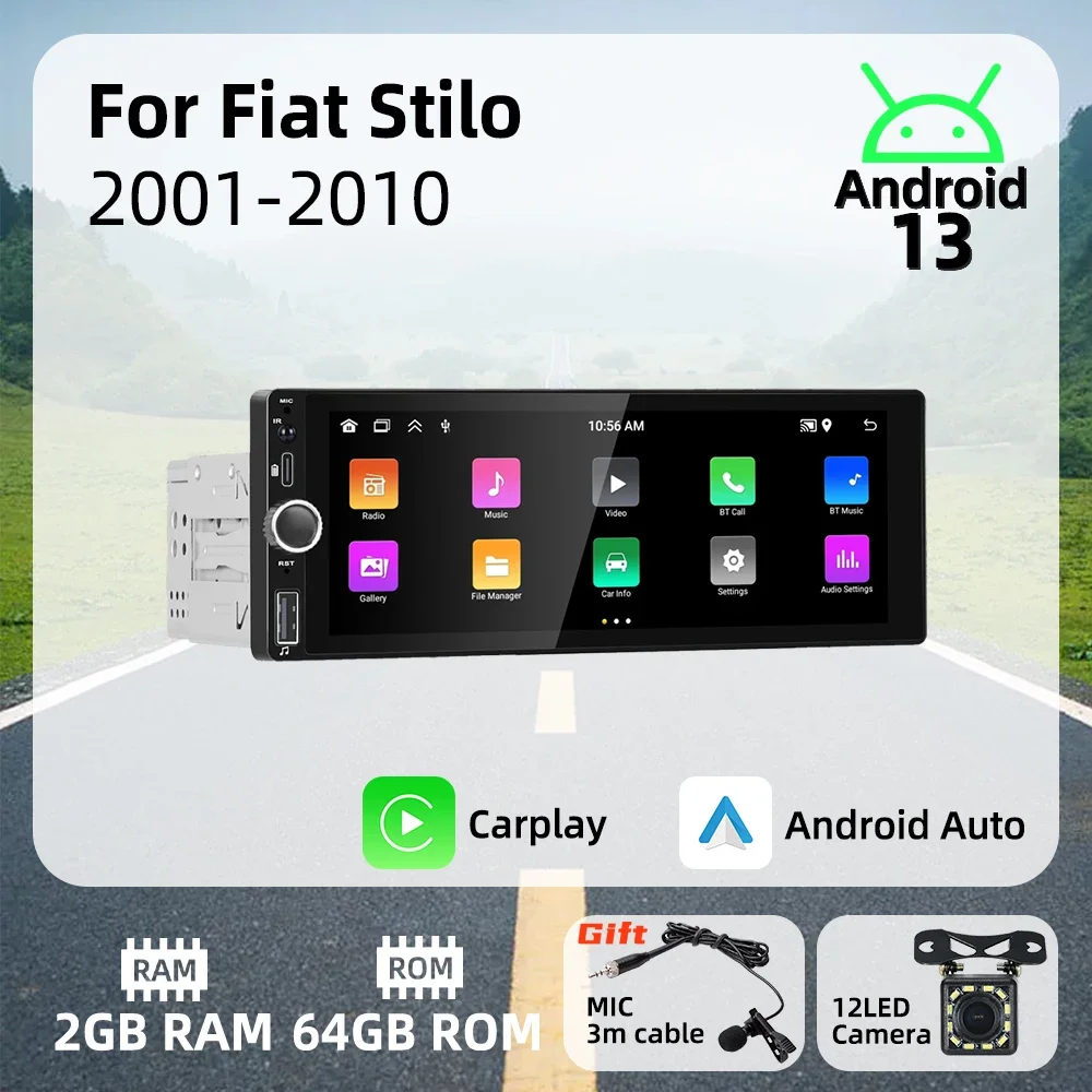 Carplay Android Auto Android Car Multimedia 1 Din Radio for Fiat Stilo 2001-2010 6.86