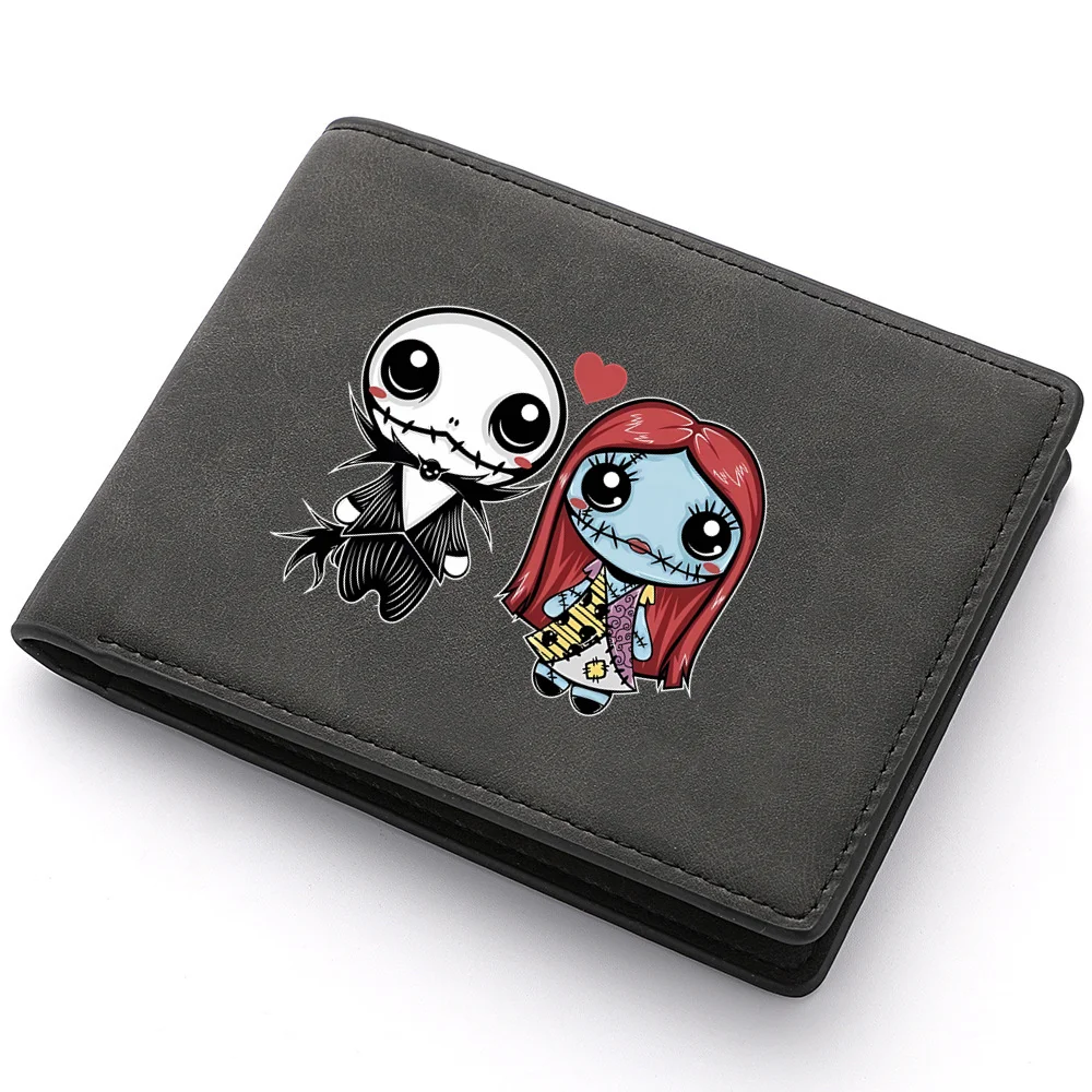 Disney The Nightmare Before Christmas Jack Sally Men\'s Wallet Leather Credit Card ID Coin Purse Business Foldable Zipper Wallet