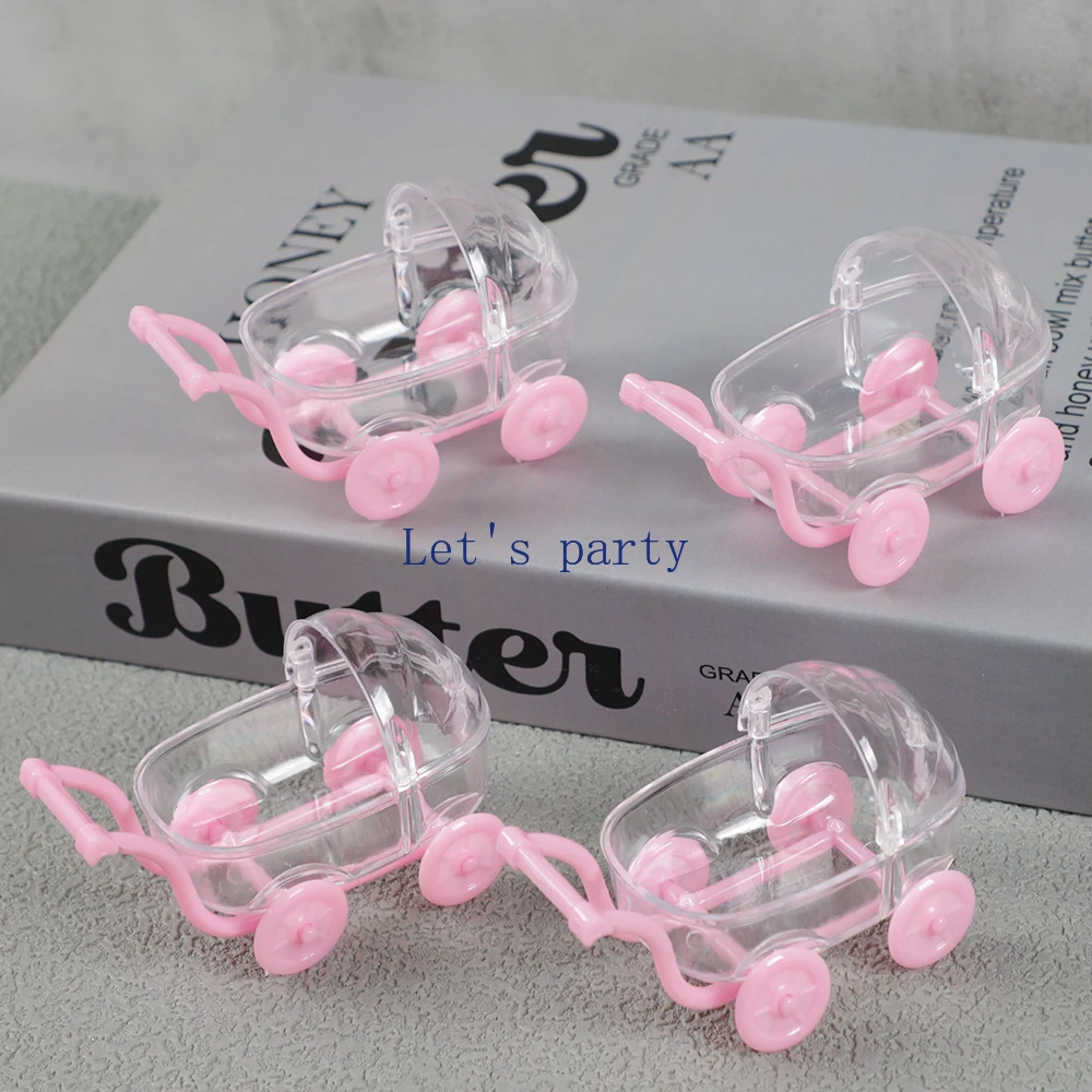 6Pcs Transparent Plastic Baby Stroller Shape Candy Boxes