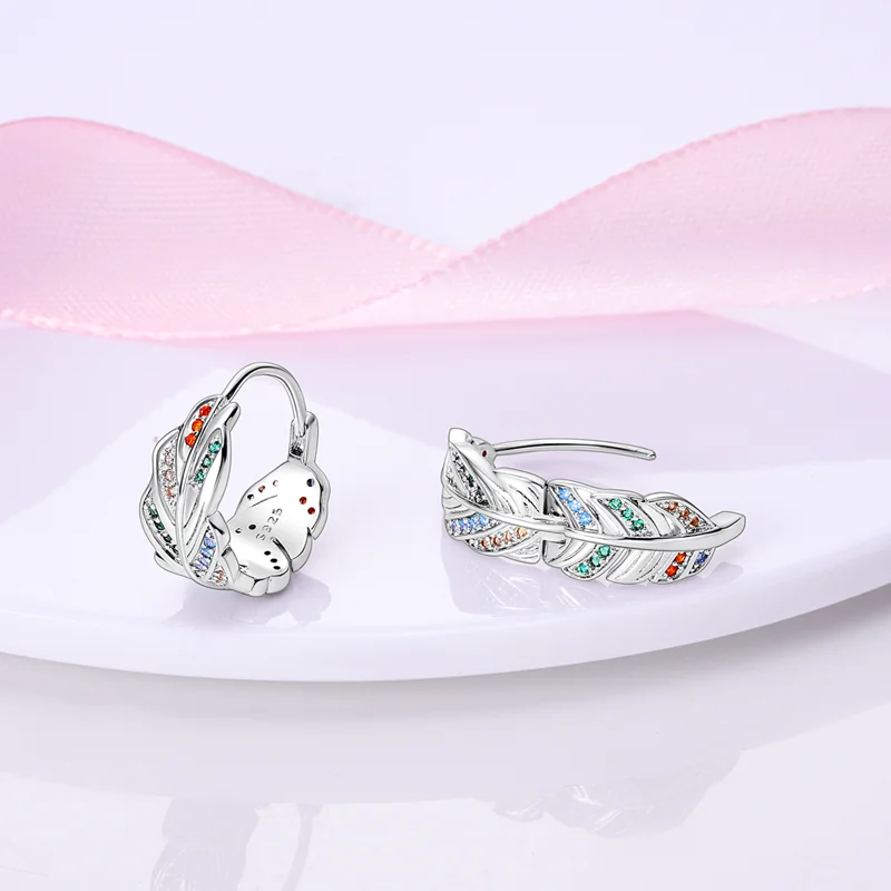 925 Sterling Silver Rainbow Zircon Women's Hoops Earrings Fit Earrings Women Drop Earring For Anniversary Wedding Jewelry Gifts - view 5