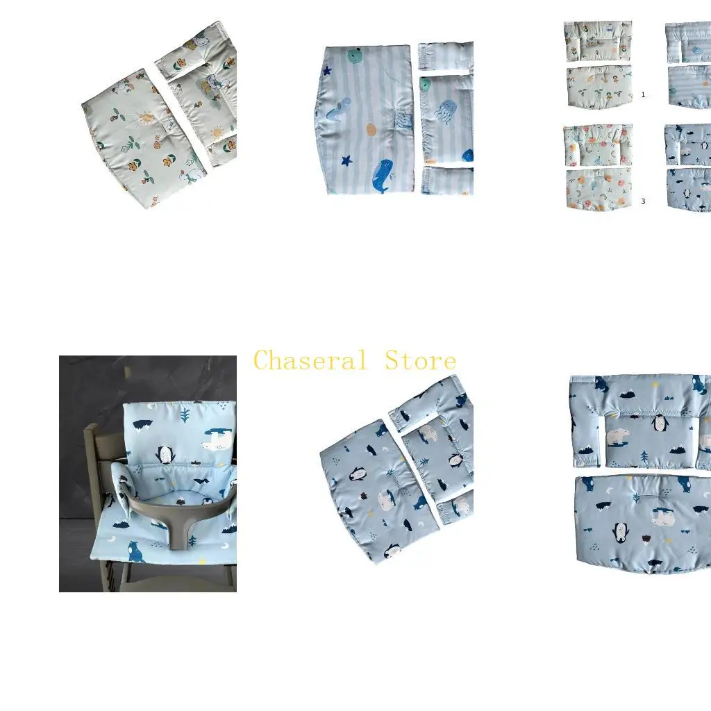 

E7CE Cartoon Print Baby High Chair Cushion Detachable Backrest Pad Nonslip Dinning Chair Cushion Supportive Mat