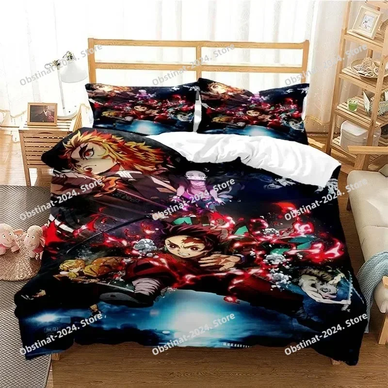 3D Anime Demon Slayer Nezuko Tanjirou Bedding Set Duvet Cover Full Queen King Size Pillowcase Bed Printed Set Aldult Kid Bedroom