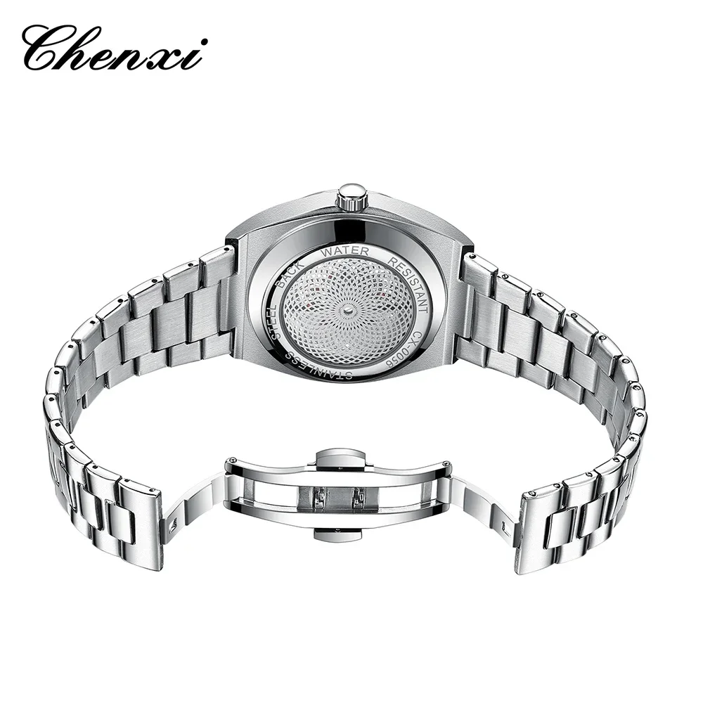 CHENXI Classic Fashion Mens Watches See-through Sweep Second Movement Stainless Steel Waterproof Luminous Quartz Clock Male