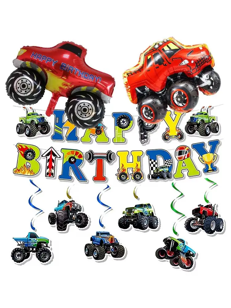 Rennwagen Monster Truck Party Banner Girlande Hängedekoration Monster Truck Ballon Jungen Monster Truck Geburtstagsdekoration – Detail 1