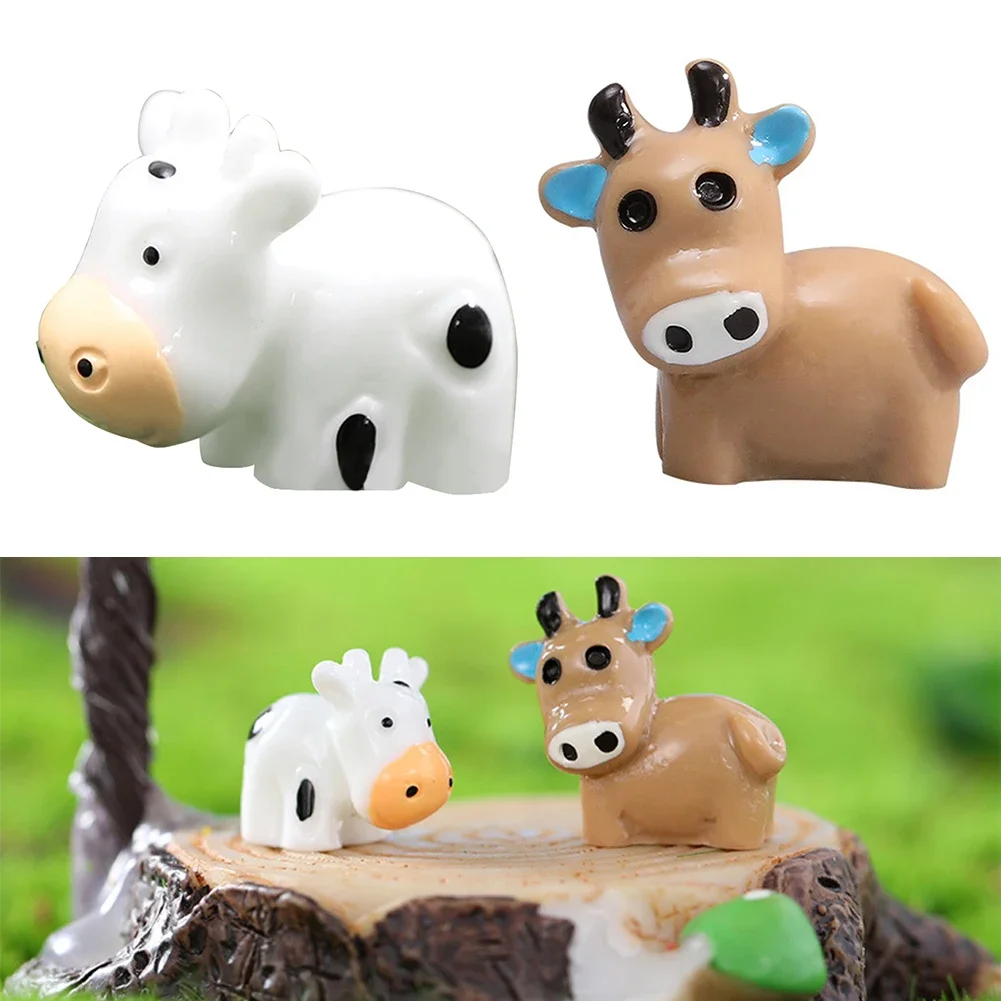 2pcs Cow Figurines Moss Micro Landscape Decoration Cute Mini Cow Doll For Fairy Garden Mini Animals Miniature Figurines