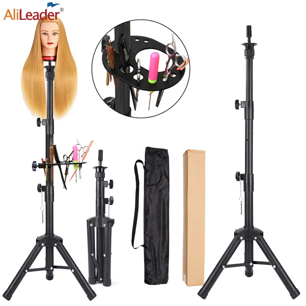 

55" Metal Wig Tripod Stand for Mannequin Head Synthetic Hair Styling Head for Hairdressing Practices Salon Training Head kit