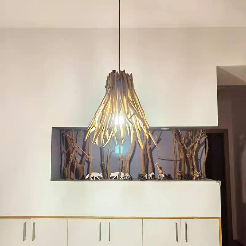 Yanmu Society Wabi-Sabi Wooden Branch Pendant Lamp Solid Wood Artistic Lamp for Cozy, Unique, and Creative Tea House Villas