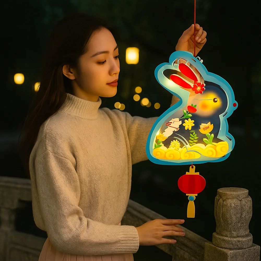 

Transparent Mid-Autumn Festival Lantern Waterproof DIY Craft Kit Cartoon Rabbit Lamp Handmade Chinese Style