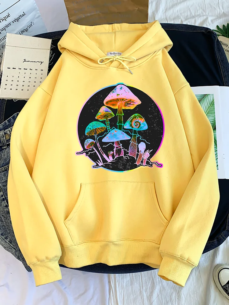 Tuin Van Shrooms Kleurrijke Neon Stijl Mode Straat Prints Hooded Vrouwelijke Mode Kleding Oversized Kleding Losse Vrouwen Hoody