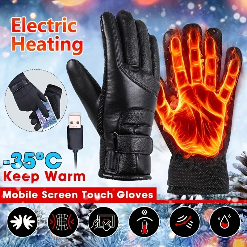 Electric Heated Gloves Powered By USB Power Bank Hand Warmer Heating Gloves Winter for Motorcycle Touch Screen Waterproof Gloves