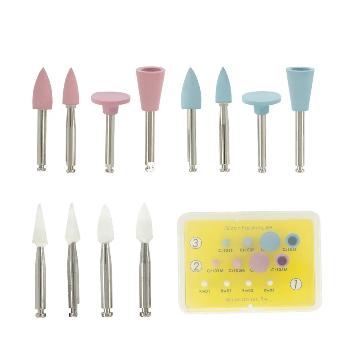 Dentist Composite Silicone Polisher Kit For Low-Speed Handpiece Rubber Grinding Porcelain/Natural Teeth/Amalgam/Metal Polishing