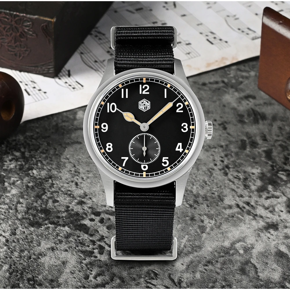 San Martin 36mm Pilot Watch RONDA 6004 Quartz Movement Simple Fashion Style Men Wristwatch Nylon Strap 10 Bar Luminous SN0105