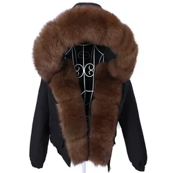 MAOMAOKONG Fashion Short Women Natural Real Fox Fur Raccoon Fur Collar Winter Parka Bomber Jacket Waterproof Coat Cotton-padded