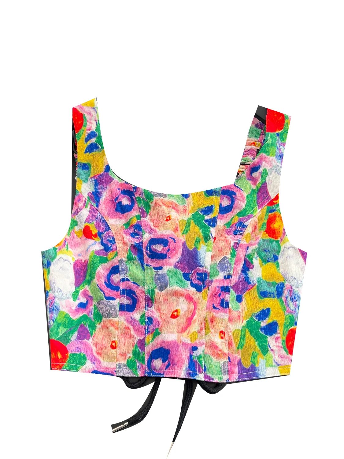 Retro Olieverfschilderij Print ter Vest dames Zomer Ontwerp Gevoel Gordel Afslanken ort Bovenkleding Top Woon-werkverkeer Sle Faion