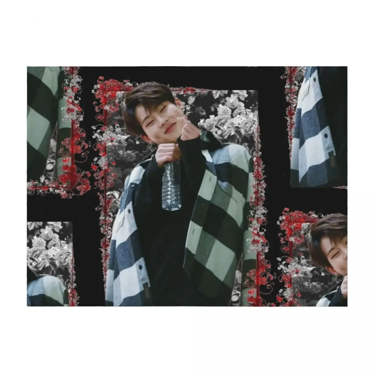 

Lee Jooheon MONSTA X Jooheon Korean Kpop Floral Design Throw Blanket Plaid Polar Travel Blankets