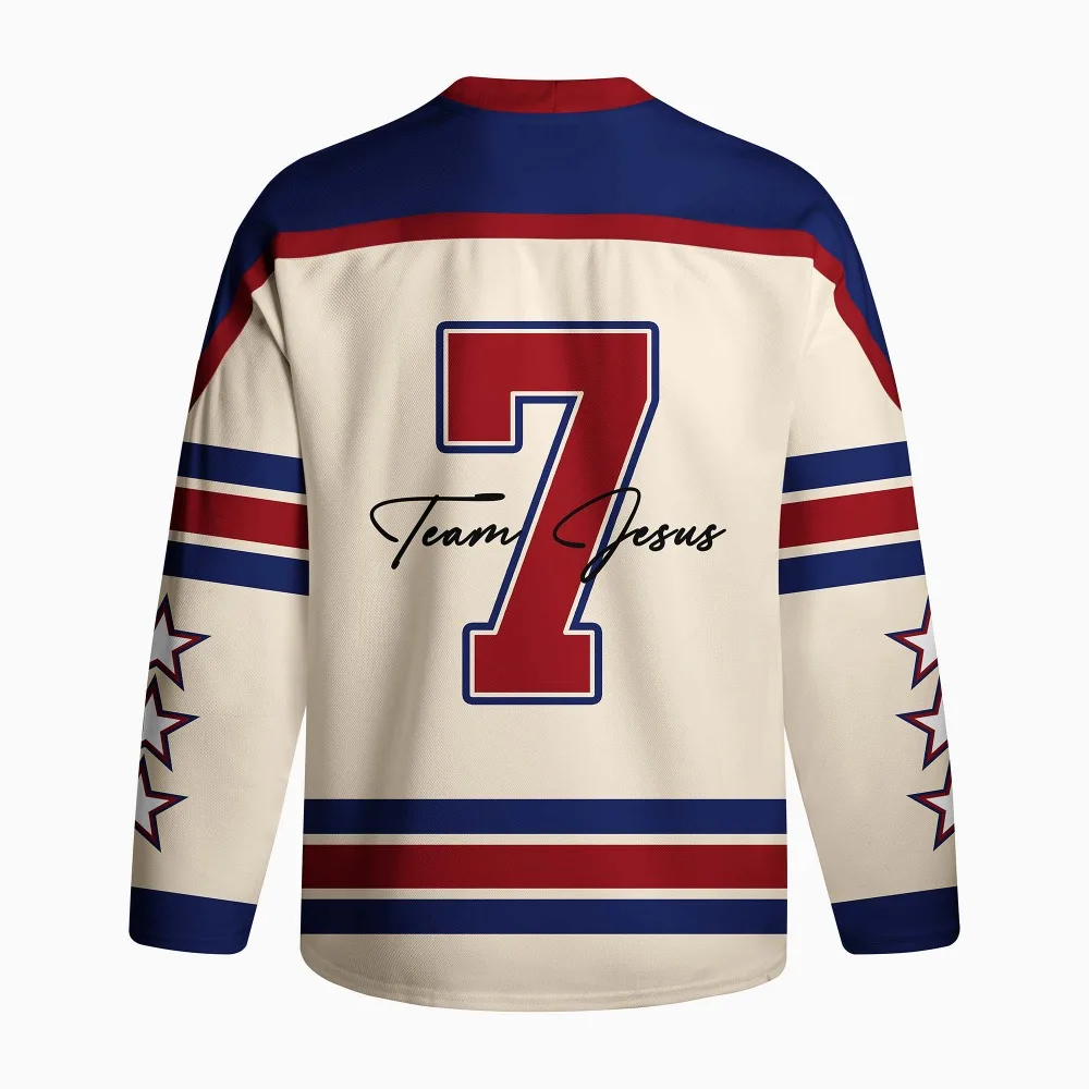 Men's New Oversized Environmentally Friendly Full Printed Long Sleeved Shirt, God Bless You, Ice Hockey Printed Jersey