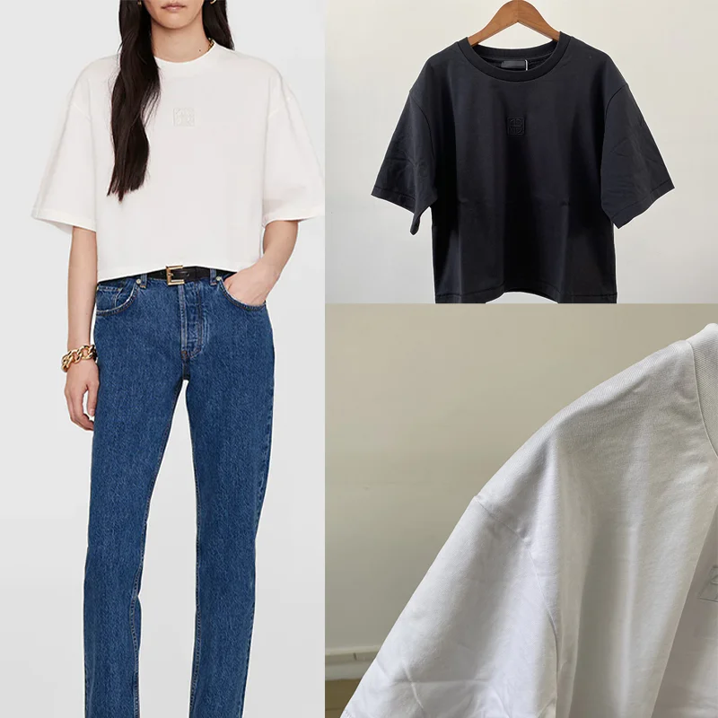 

White Short T-Shirt Female Loose Letters Embroidered T-Shirts Women Cotton Crew Neck Black Tees Short Sleeve Summer Top Pullover