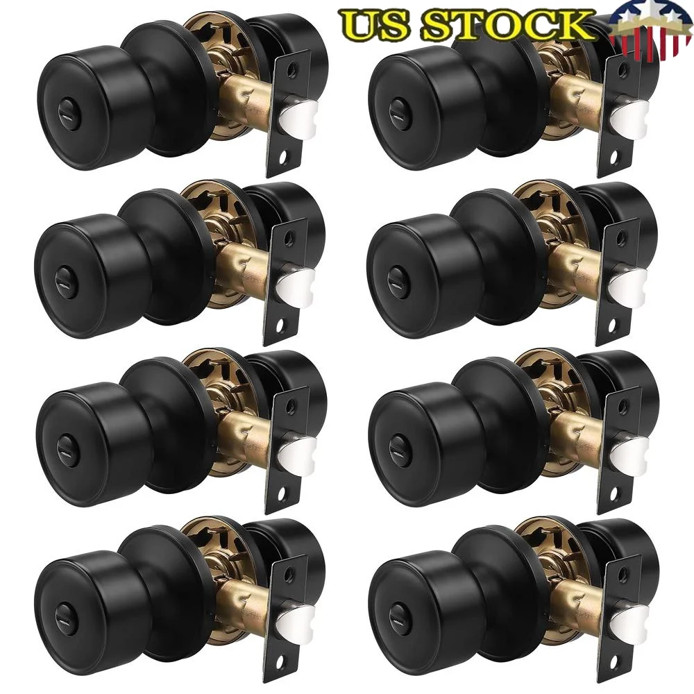 Privacy Door Knobs Set Black Stainless Steel Bedroom Bathroom Lock Keyless Round(8 Pack)