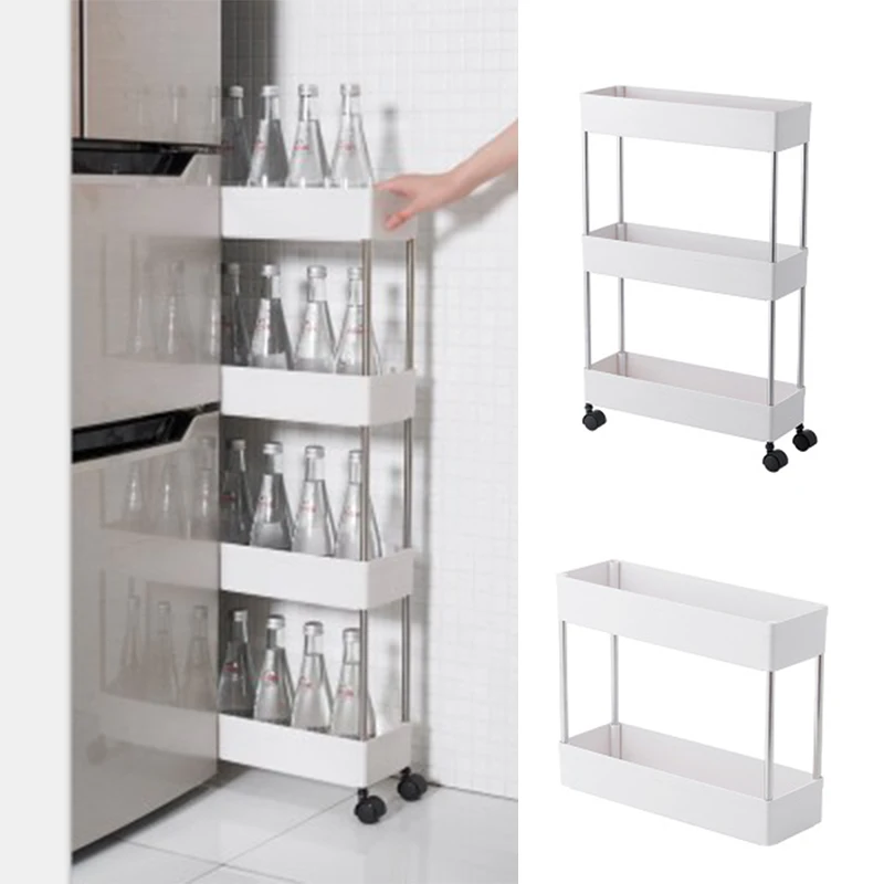 2/3/4 Tier Slim Storage Cart Mobile Shelving Unit Organizer Slide Out Storage Rolling Utility Cart Rack for Kitchen Bathroom