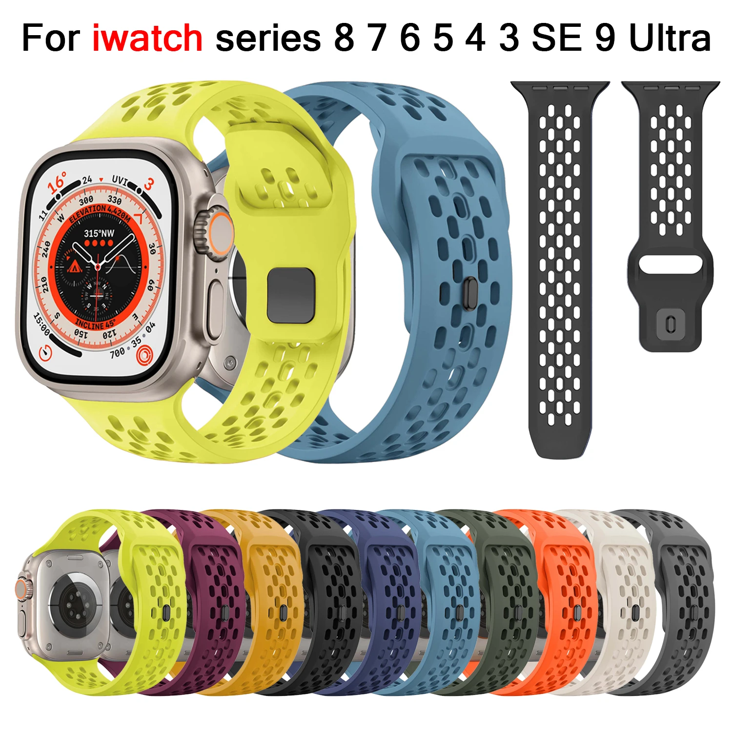 

Silicone Band For Apple Watch strap 44mm 45mm 40mm 38-42mm 45 mm sport bracelet For iwatch series 8 7 6 5 4 3 SE 9 Ultra 2 49mm