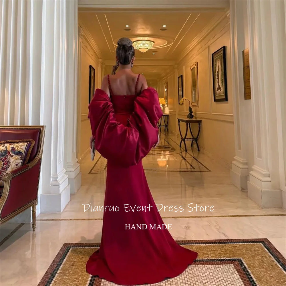 Dianruo فستان سهرة بحورية البحر باللون العنابي من الساتان بحزام سباغيتي فيستدو دي غالا فام مطرز بالخرز فساتين المشاهير السعودية حسب الطلب