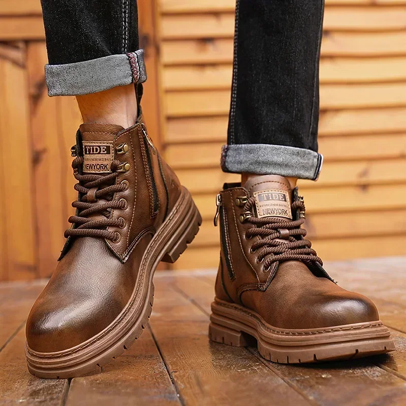 Men's High-End Designer British Retro Boots New High-Top Casual Men's Martens Boots Street Outdoor Work Shoes Cowboy Boots