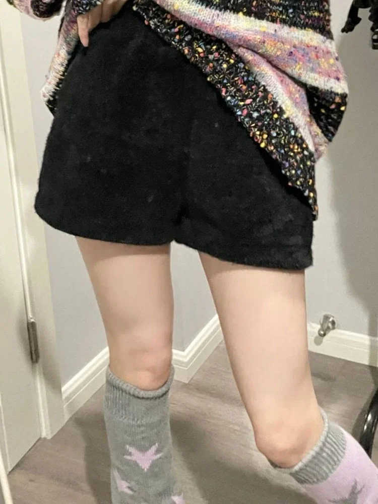 Pantalones cortos De piel De visón para Mujer Y2k, Pantalones cortos holgados De corte en A De pierna ancha Harajuku gótico elástico De cintura alta, Pantalones Cortos De Mujer