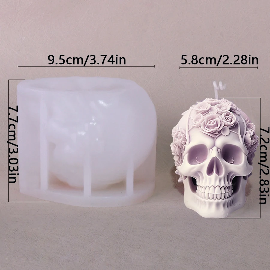 Halloween Rose Skull Aromatherapy Candle Silicone Mold 3D Skull Epoxy Resin Candle Mold Handmade DYIDIY Decoration