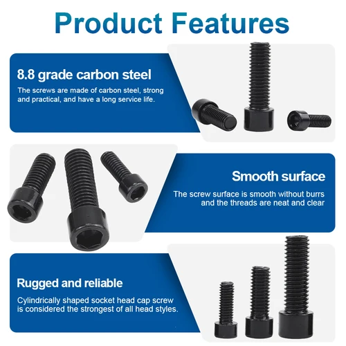 Imagen 2 del producto NINDEJIN 3-40 Uds tornillo de cabeza hexagonal lisa M3 M4 M5 M6 M8 negro 8,8 grado tornillos Allen de acero al carbono perno