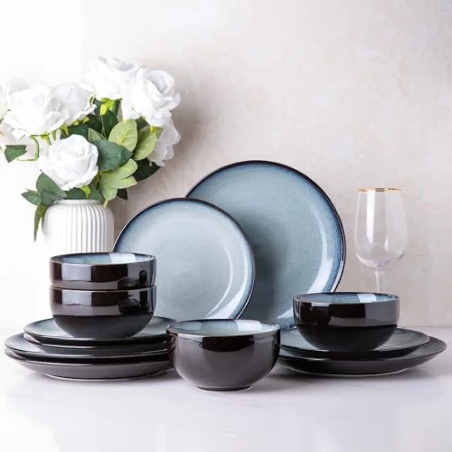

Ceramic Dinnerware Sets for 4, Stoneware Coupe Plates and Bowls Sets, Highly Chip and Crack Resistant Dishwasher and Microwave
