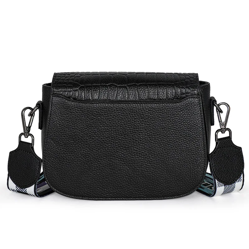 Aidrani fashionable crocodile pattern cowhide women's shoulder bag, casual and versatile black daily commuting mini shell bag