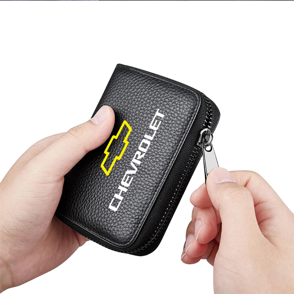 Multi-functional Car Badge Card Holder Bags Women/men Zipper Leather Wallet For Chevrolet Captiva Colorado Cruze Spark Sail Aveo