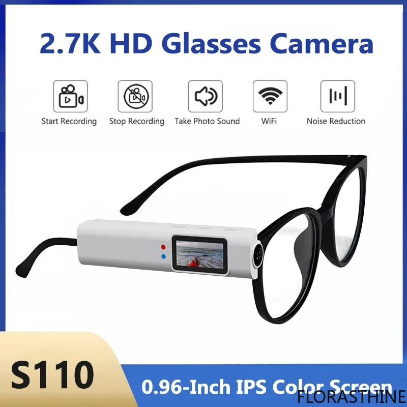2.7K Camera Glasses Head Mounted Cam Wearable Motorcycle WiFi Camcorder Video 110°Wide Angle Lens Built-in Battery APP Control