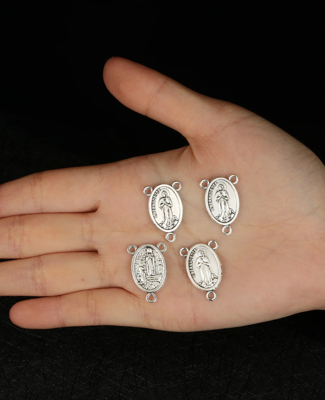 10Pcs St. Bernadette Grotto Rosary Centerpieces Catholic Our Lady of Lourdes Medals Connectors DIY Jewelry Accessories