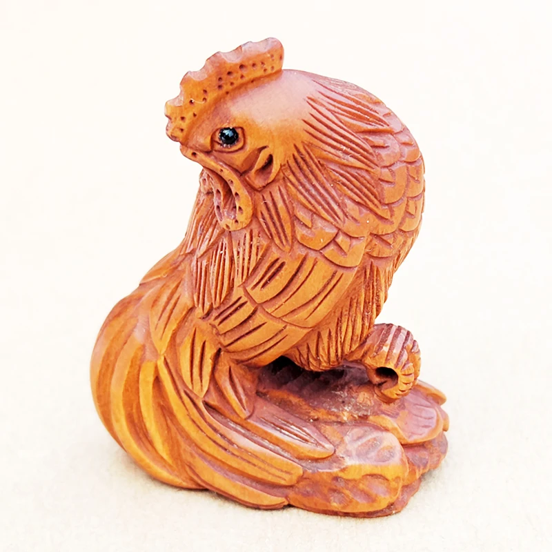 GX1071 — 20-летний 2-дюймовый нецке с ручной резьбой из самшита — красивый петух