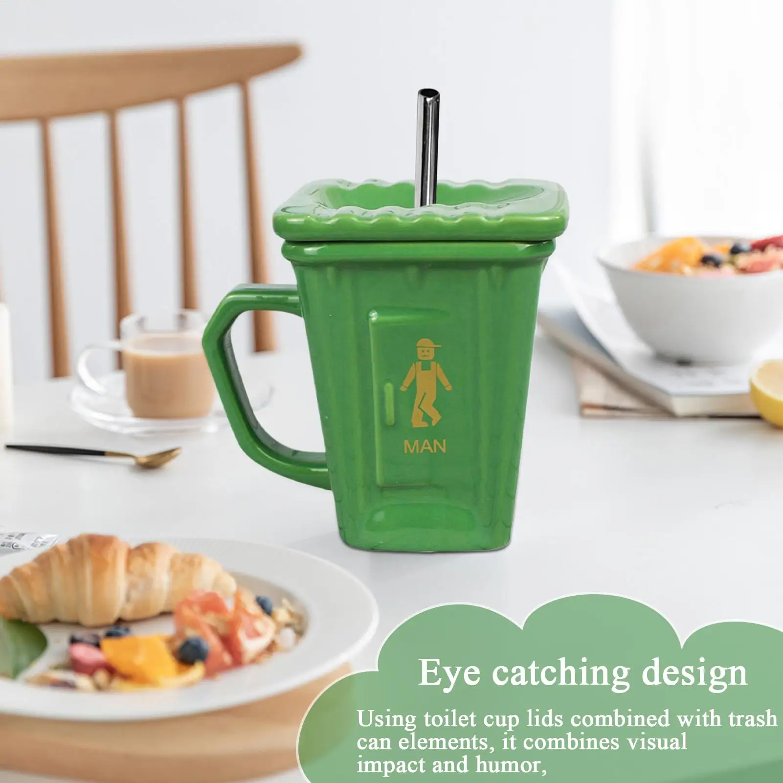 Ceramic Coffee Cups Trash Can Milk Cup Drinking Mug With Straw For Women Men Home Birthday Party Morning Routine Relaxing
