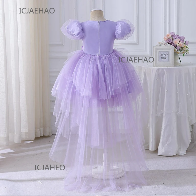 Party Dress Vestido Children Girls Birthday Dresses Kids Costume Flower Girl Princes Gown with Train Tutu Outfit Pageant Host