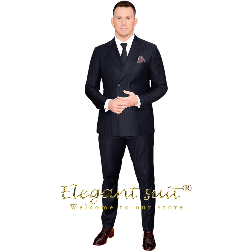 

Men's double-breasted striped suit trousers 2-piece set, suitable for formal occasions, customized men's clothing