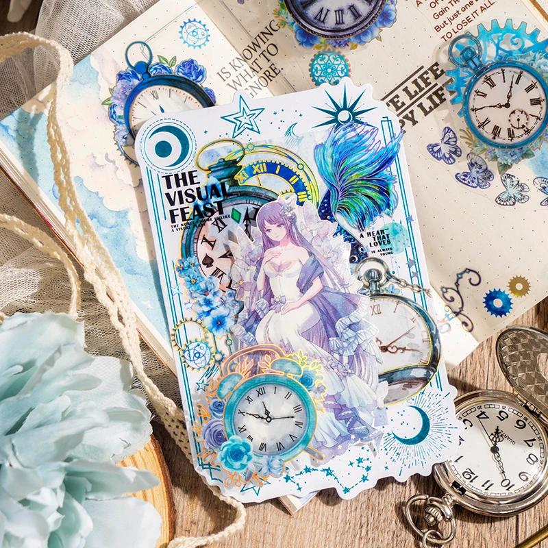 2 sztuki Scrapbooking kółka sztuka laserowa złoty zegar kolorowy sprzęt czasu zegarek kieszonkowy naklejka dla zwierząt DIY ręcznie konto naklejka 6