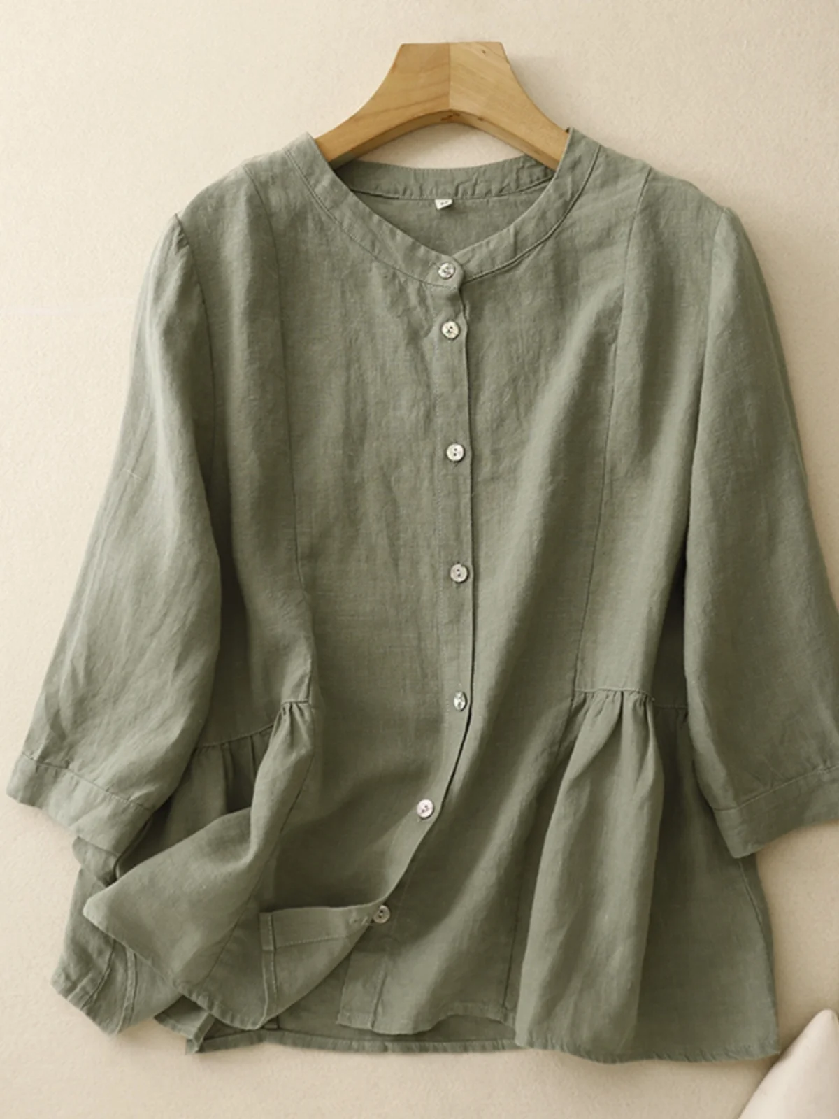 

Retro Linen round Ne ort Sve irt Women Summer New Loose Casual Thin Top Faionable Versatile Classic Color