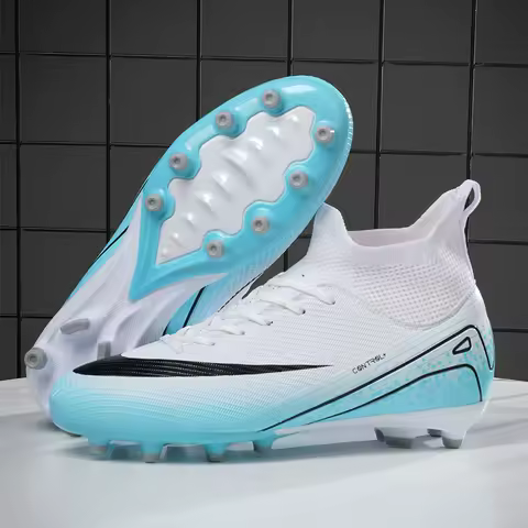 New Men's High Top Soccer Shoes FG Long Spikes Adult Football Boots Lightweight Professional Athletic Training Unisex