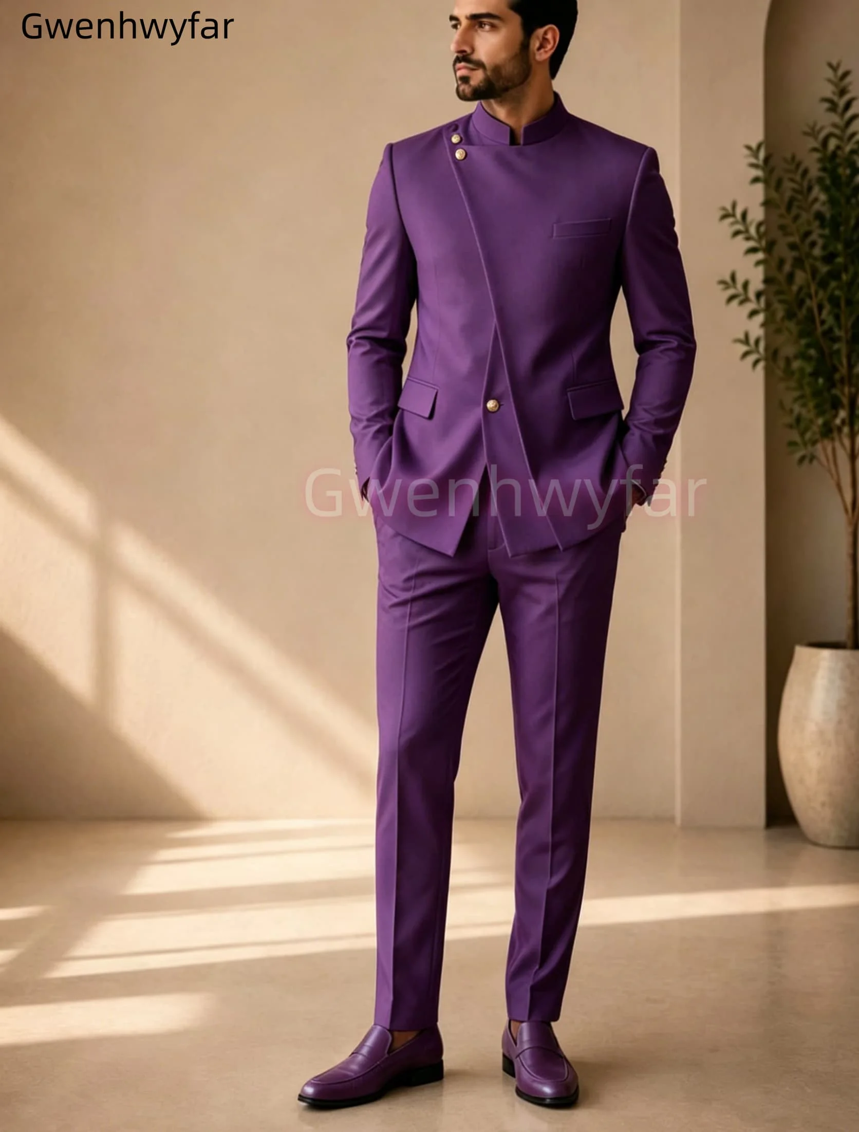 Gwenhwyar Neuankömmling Hellgraue Freizeitjacke mit Hose, formeller Business-Büroanzug für Herren, Bräutigam, Hochzeit, Party, Blazer, Hose – Detail 23