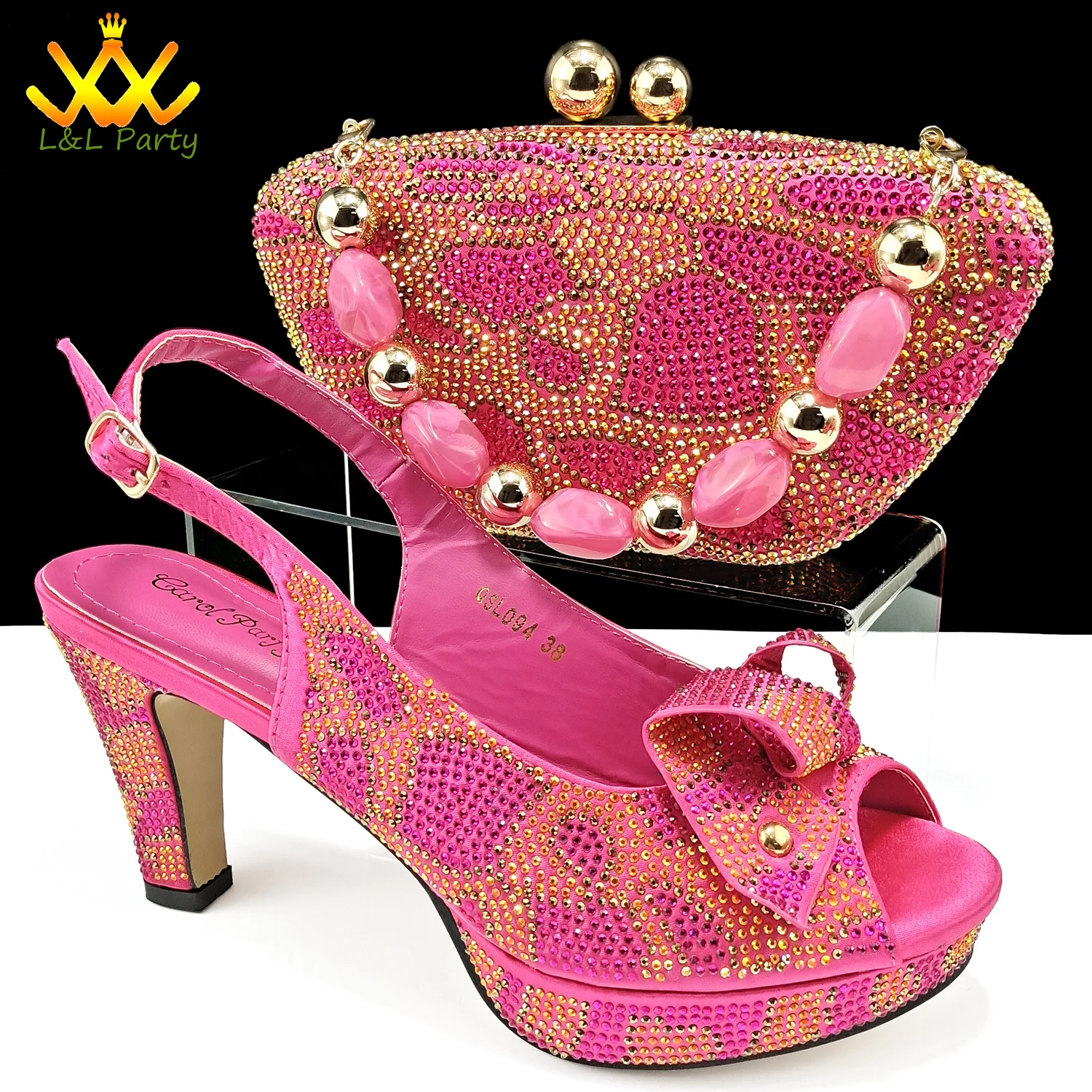 

Fuchsia Color INS Hot Sale 2024 New Design Mature Style Platform Super High Heels with Shinning Crystal for Wedding