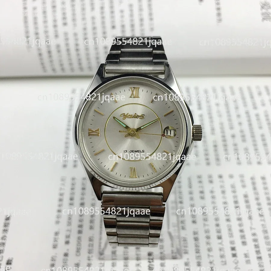 New Original Liaoning Dandong Yashi Brand All-steel Silver Surface Single Calendar Manual Mechanical Watch Diameter 36mm