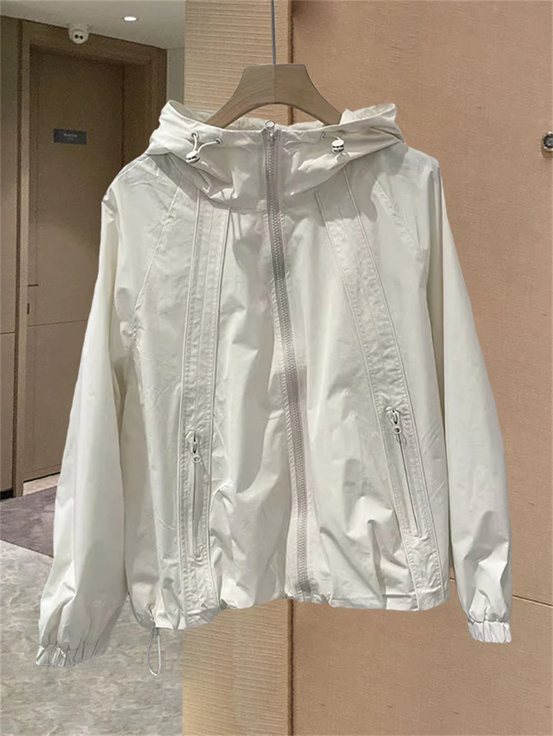2025New Women Spring Autumn Jacket Coat Fashion Solid Hooded Windbreaker Women Clothing Loose Female Submachine Jacket Outerwear