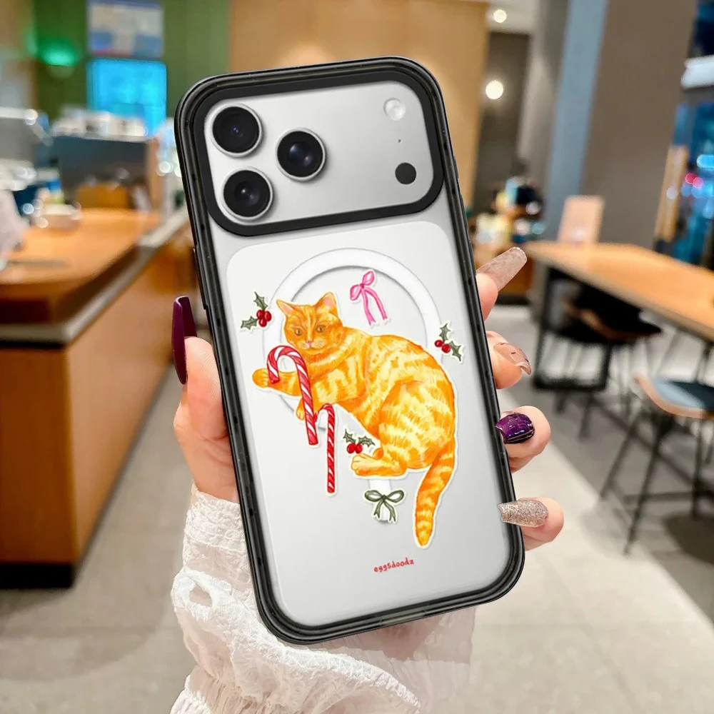 Star Heart Orange Cat Impact Black Border Magnetic Cover for IPhone 12 13 14 15 16 17 Pro Max Case for IPhone 17 Air