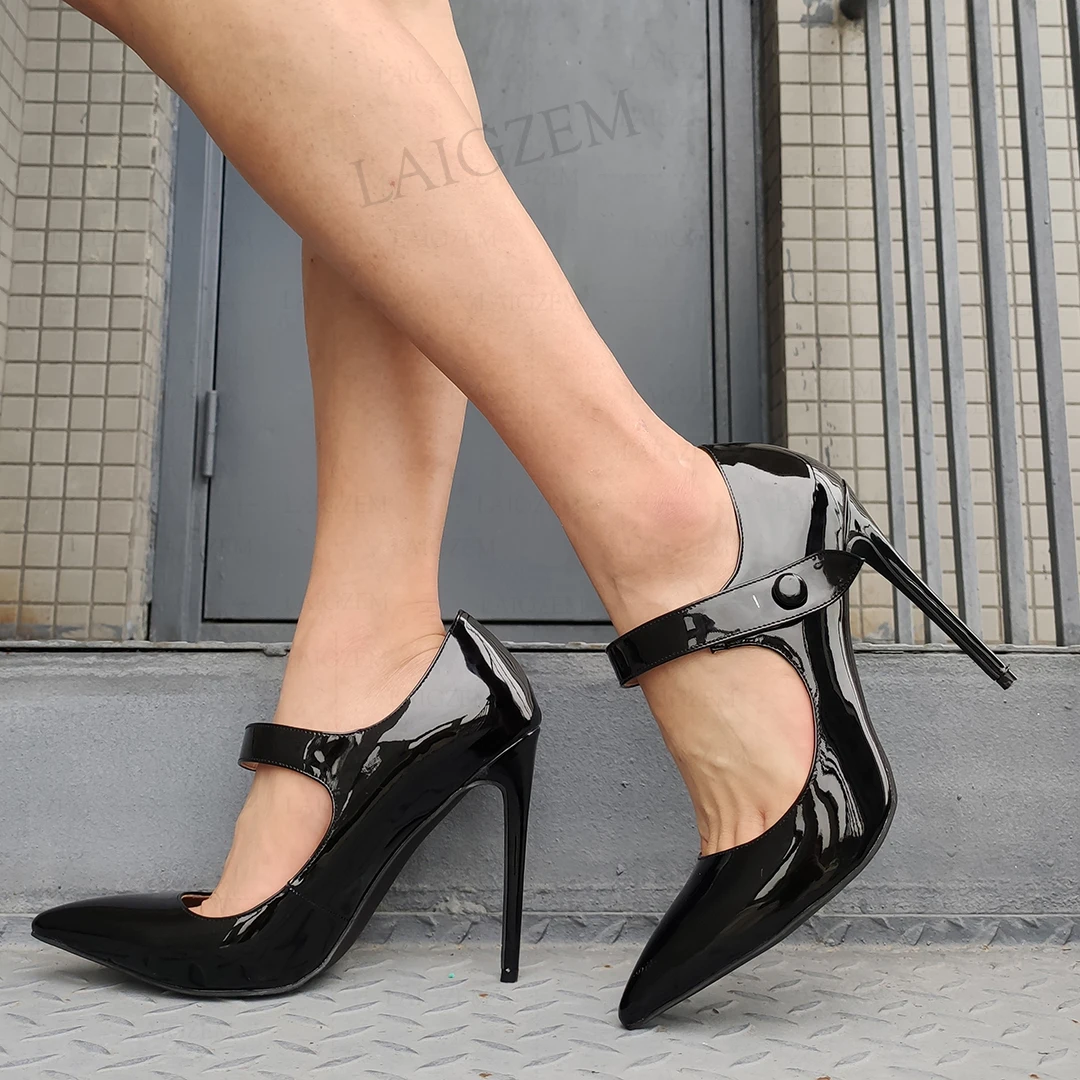 

ZHIMA Women Pumps Pointy Toe Mary Janes Stiletto High Heels Sandals Dress Party Ladies Shoes Woman Large Size 41 43 47