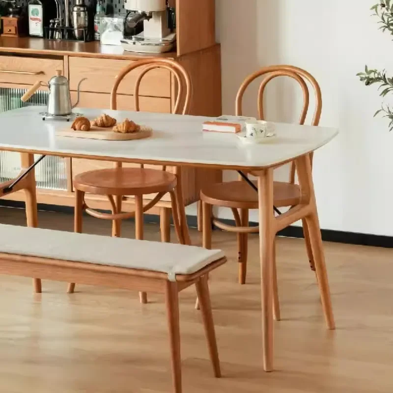

Nordic solid wood table and chair combination cherry wood modern simple table