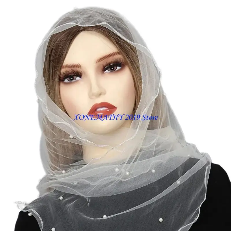 

F42F Вышивка бисером Кружевная фата-мантилья Церковный платок Католическая фата для невесты для снимков